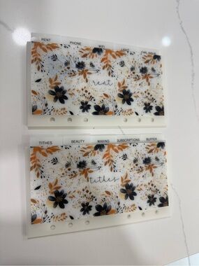 A6 Tabbed Floral Budget Cash envelopes in White, Black & Gold - Pack of 2